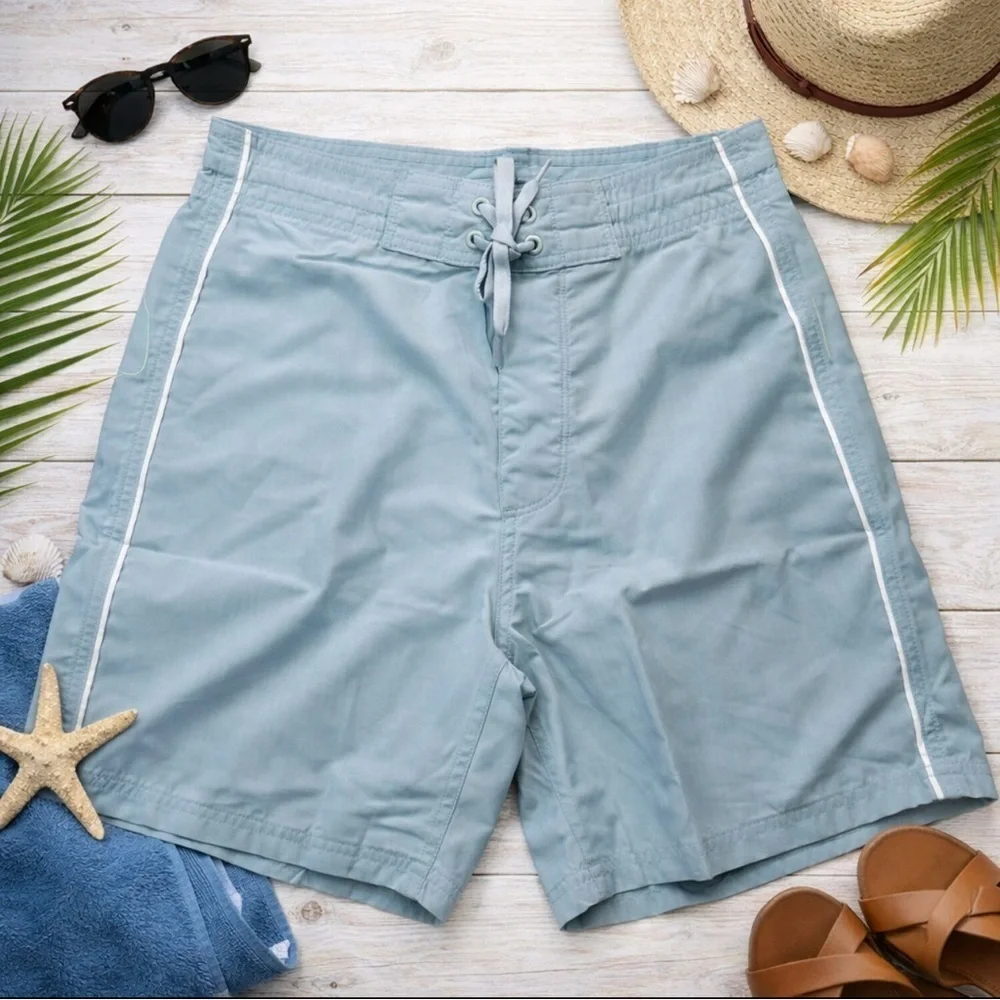New Old Navy Men's Light Blue Tie Waist Back Pocket Swimwear Board Shorts Sz 28